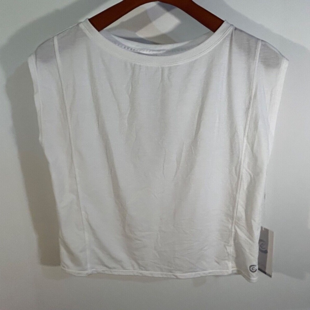 Johnny Was Calme Effect Key Hole Back Cap Sleeve Yoga Tee White Size S